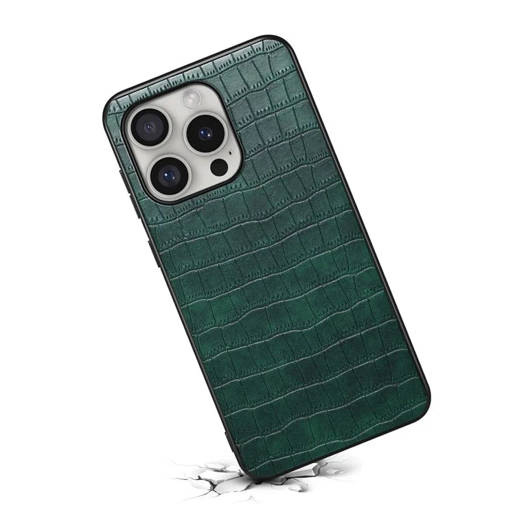For iPhone 16 Pro Case Crocodile Texture Leather Coated PC+TPU Phone Cover