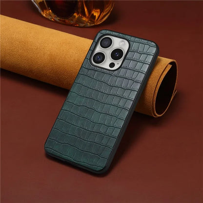 For iPhone 16 Pro Case Crocodile Texture Leather Coated PC+TPU Phone Cover