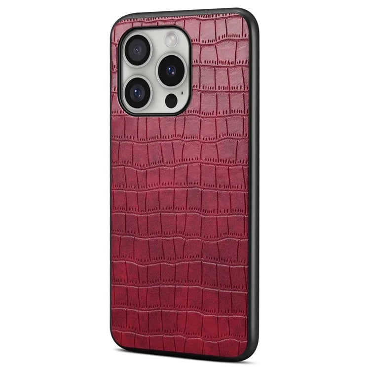 For iPhone 16 Pro Case Crocodile Texture Leather Coated PC+TPU Phone Cover