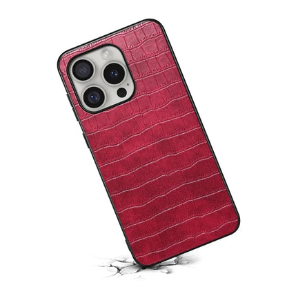 For iPhone 16 Pro Case Crocodile Texture Leather Coated PC+TPU Phone Cover