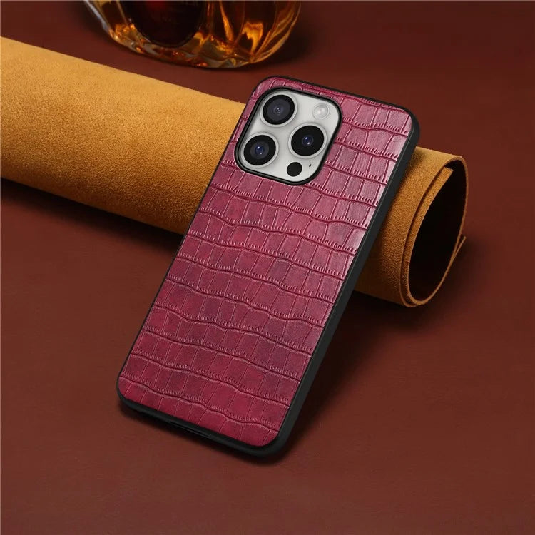 For iPhone 16 Pro Case Crocodile Texture Leather Coated PC+TPU Phone Cover