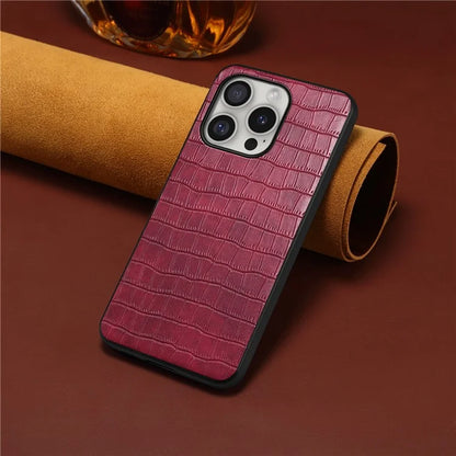 For iPhone 16 Pro Case Crocodile Texture Leather Coated PC+TPU Phone Cover