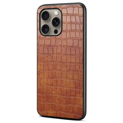 For iPhone 16 Pro Max Case Crocodile Texture Leather Coated PC+TPU Phone Cover