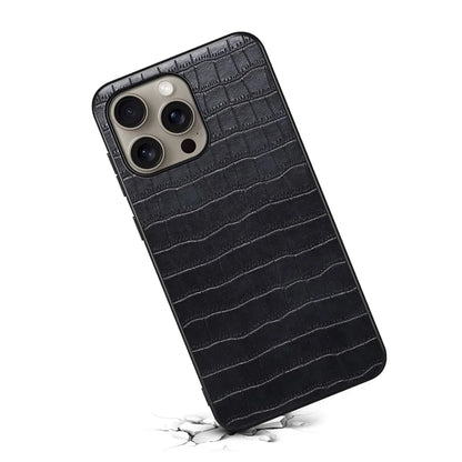 For iPhone 16 Pro Max Case Crocodile Texture Leather Coated PC+TPU Phone Cover