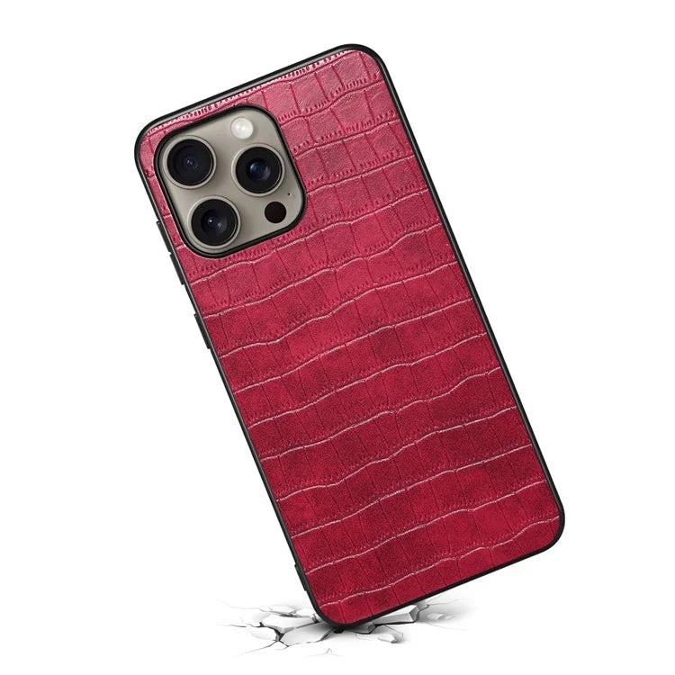 For iPhone 16 Pro Max Case Crocodile Texture Leather Coated PC+TPU Phone Cover