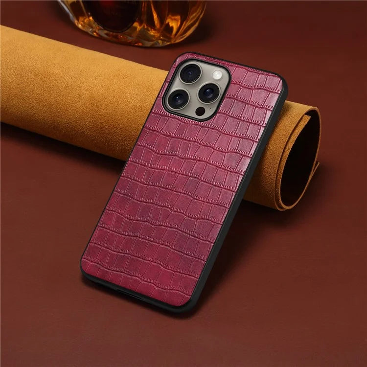 For iPhone 16 Pro Max Case Crocodile Texture Leather Coated PC+TPU Phone Cover