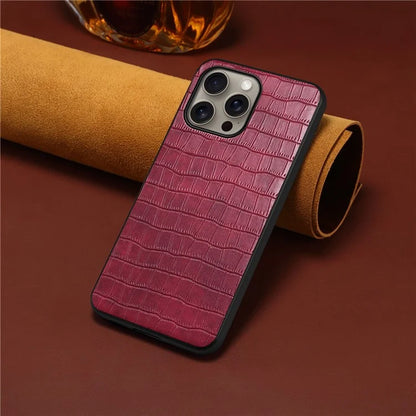 For iPhone 16 Pro Max Case Crocodile Texture Leather Coated PC+TPU Phone Cover
