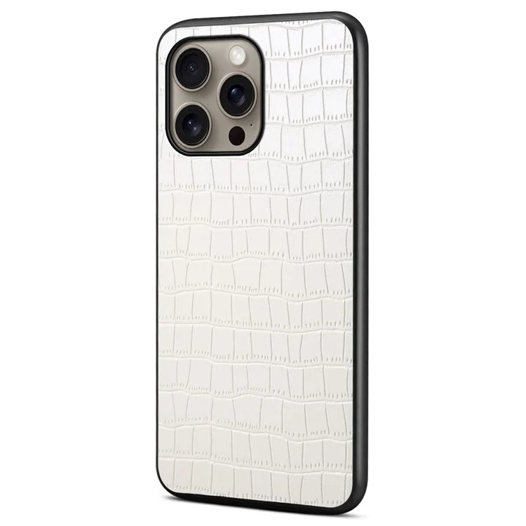 For iPhone 16 Pro Max Case Crocodile Texture Leather Coated PC+TPU Phone Cover
