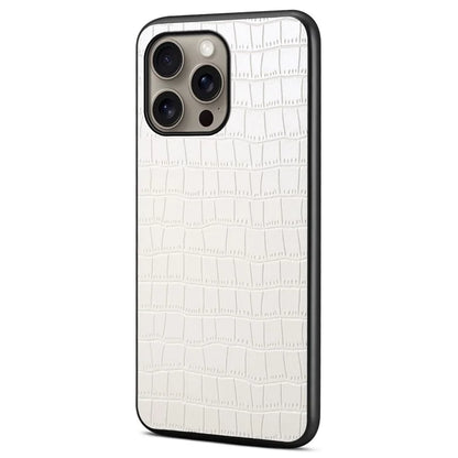 For iPhone 16 Pro Max Case Crocodile Texture Leather Coated PC+TPU Phone Cover