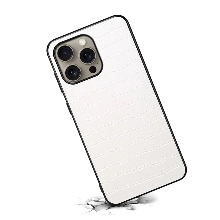For iPhone 16 Pro Max Case Crocodile Texture Leather Coated PC+TPU Phone Cover
