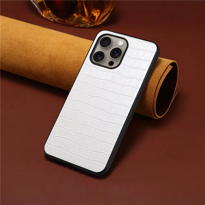 For iPhone 16 Pro Max Case Crocodile Texture Leather Coated PC+TPU Phone Cover