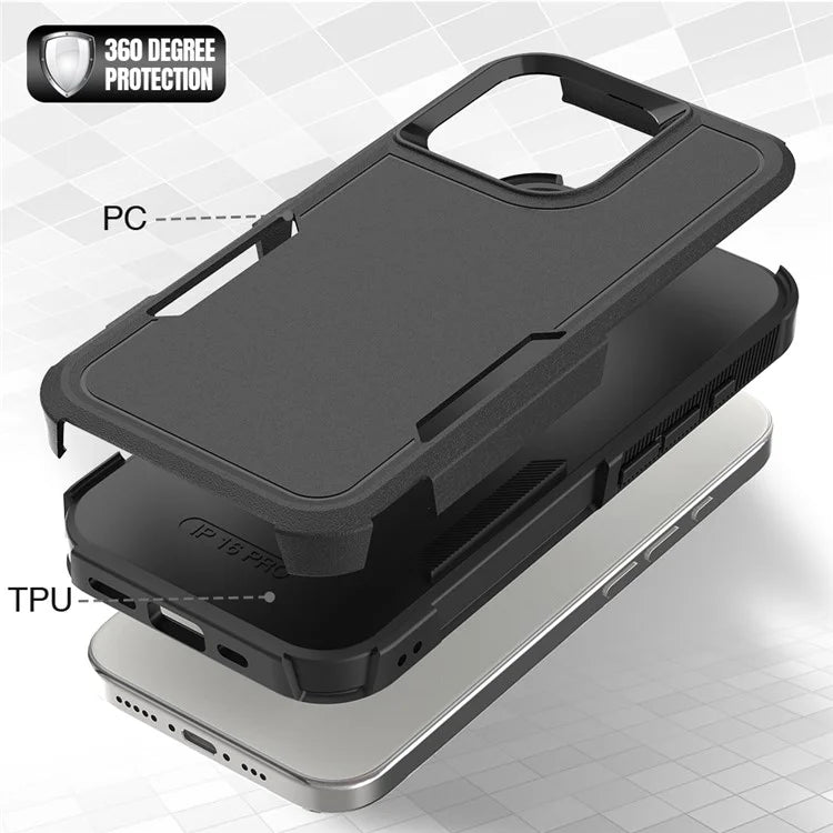 For iPhone 16 Pro Case 2-in-1 PC+TPU Shockproof Phone Cover