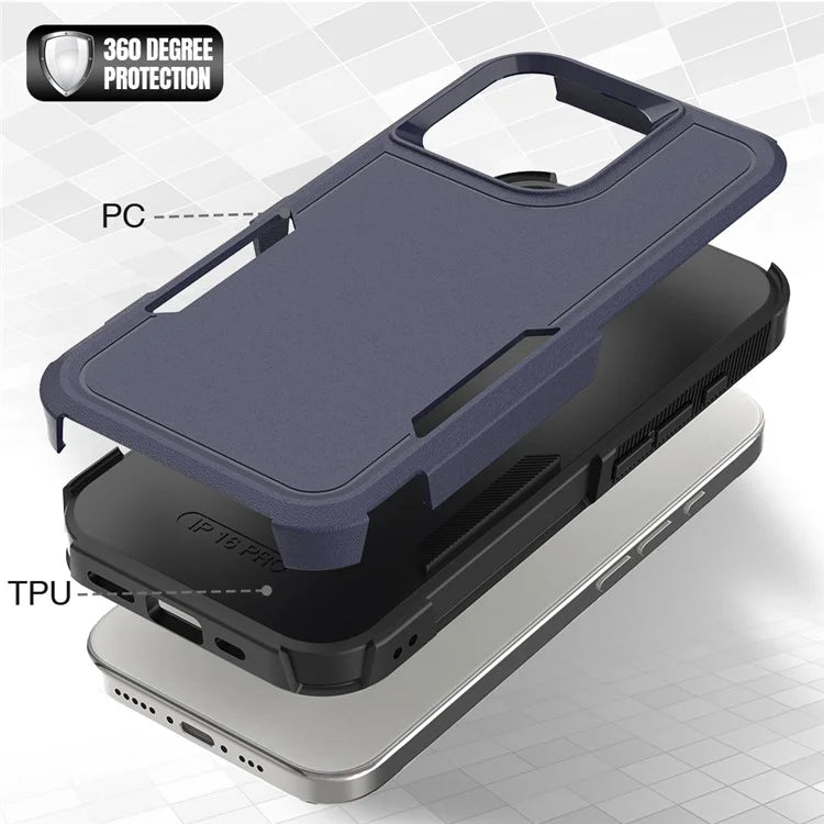 For iPhone 16 Pro Case 2-in-1 PC+TPU Shockproof Phone Cover