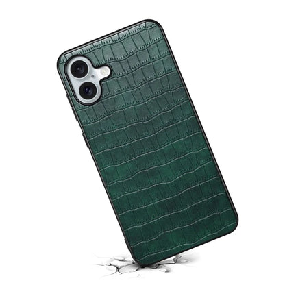 For iPhone 16 Plus Case Crocodile Texture Leather Coated PC+TPU Phone Cover