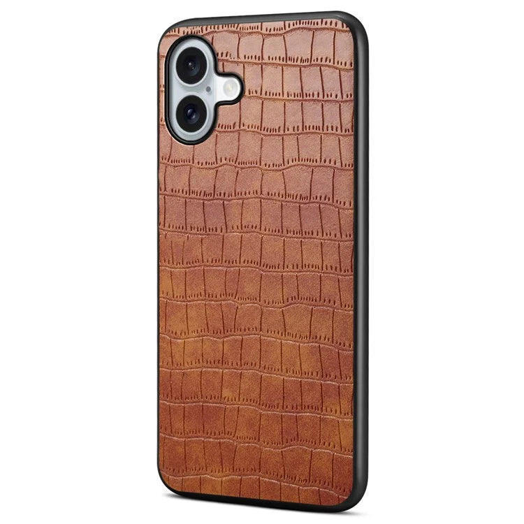 For iPhone 16 Plus Case Crocodile Texture Leather Coated PC+TPU Phone Cover