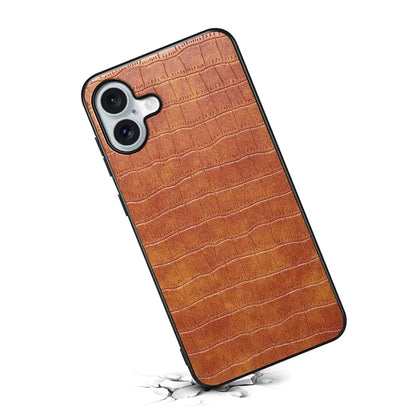 For iPhone 16 Plus Case Crocodile Texture Leather Coated PC+TPU Phone Cover