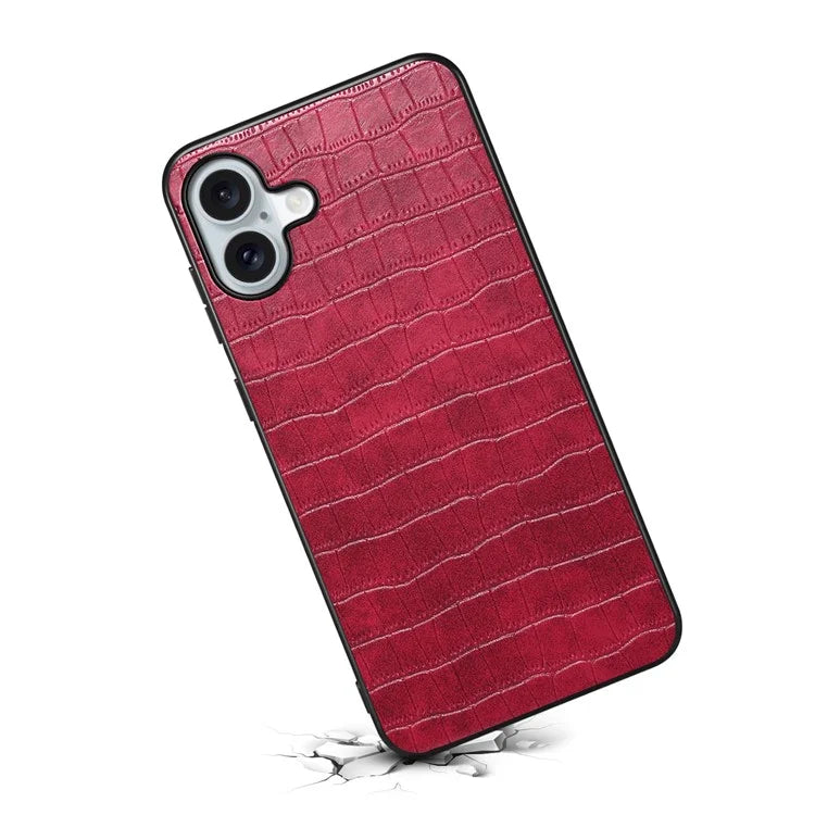 For iPhone 16 Plus Case Crocodile Texture Leather Coated PC+TPU Phone Cover
