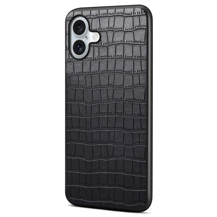 For iPhone 16 Plus Case Crocodile Texture Leather Coated PC+TPU Phone Cover