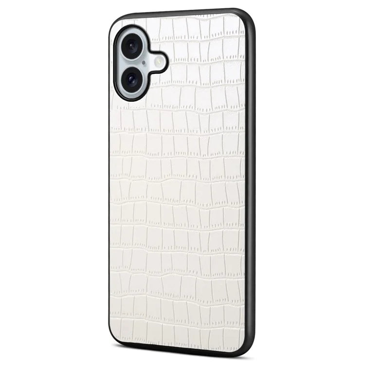 For iPhone 16 Plus Case Crocodile Texture Leather Coated PC+TPU Phone Cover
