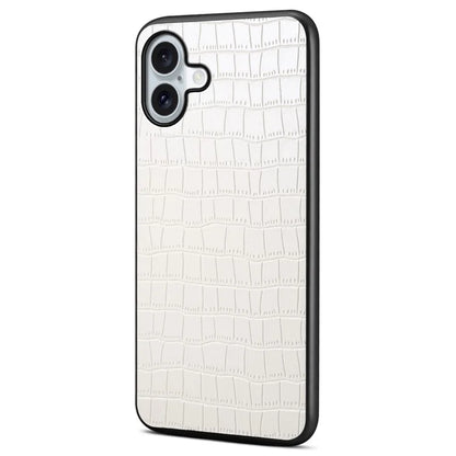 For iPhone 16 Plus Case Crocodile Texture Leather Coated PC+TPU Phone Cover