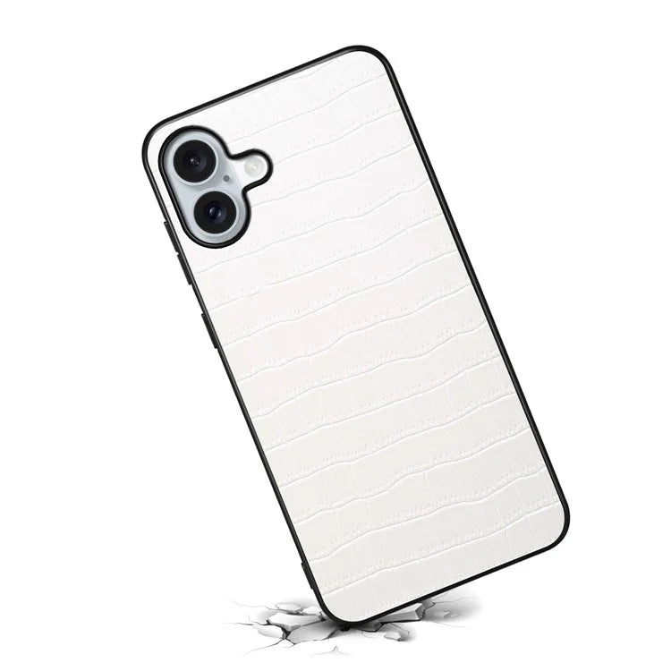 For iPhone 16 Plus Case Crocodile Texture Leather Coated PC+TPU Phone Cover