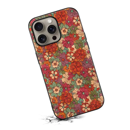 For iPhone 16 Pro Max Case Flower Print PU Leather+PC+TPU Phone Cover