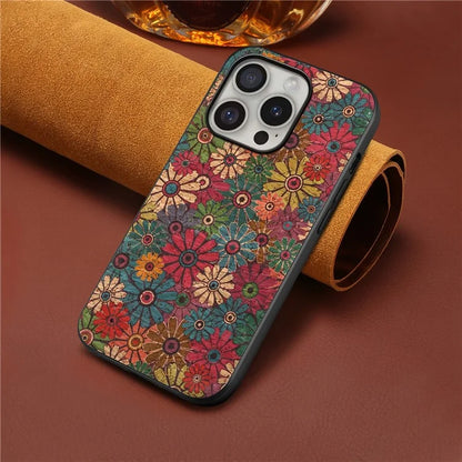 For iPhone 16 Pro Case Flower Print PU Leather+PC+TPU Phone Cover
