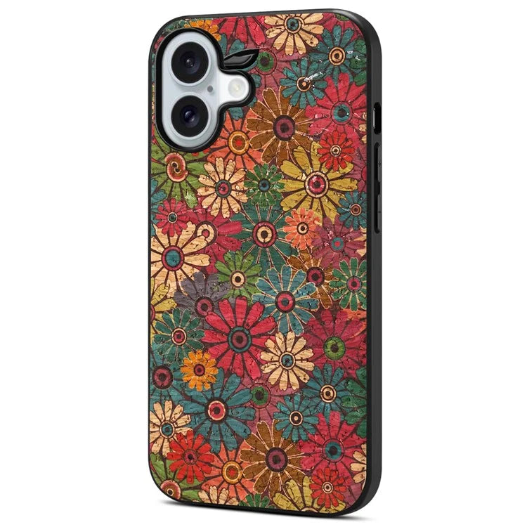For iPhone 16 Case Flower Print PU Leather+PC+TPU Phone Cover