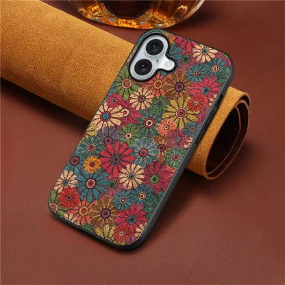 For iPhone 16 Case Flower Print PU Leather+PC+TPU Phone Cover
