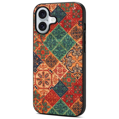 For iPhone 16 Case Flower Print PU Leather+PC+TPU Phone Cover