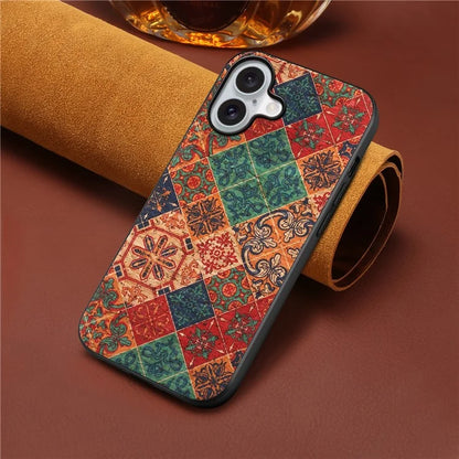 For iPhone 16 Case Flower Print PU Leather+PC+TPU Phone Cover