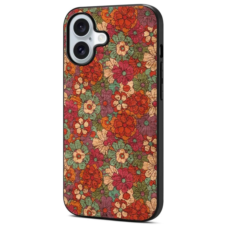 For iPhone 16 Case Flower Print PU Leather+PC+TPU Phone Cover