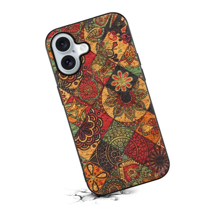 For iPhone 16 Case Flower Print PU Leather+PC+TPU Phone Cover