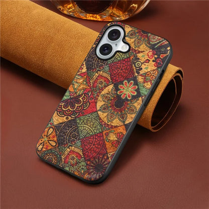 For iPhone 16 Case Flower Print PU Leather+PC+TPU Phone Cover