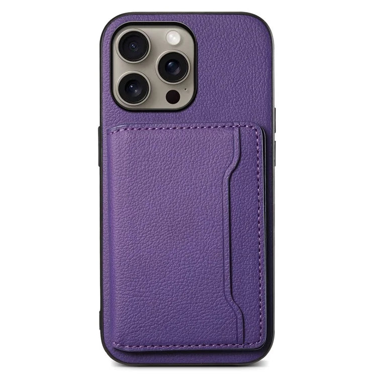 For iPhone 16 Pro Max Case Card Holder Kickstand Leather Coated PC+TPU Phone Cover