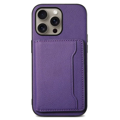 For iPhone 16 Pro Max Case Card Holder Kickstand Leather Coated PC+TPU Phone Cover