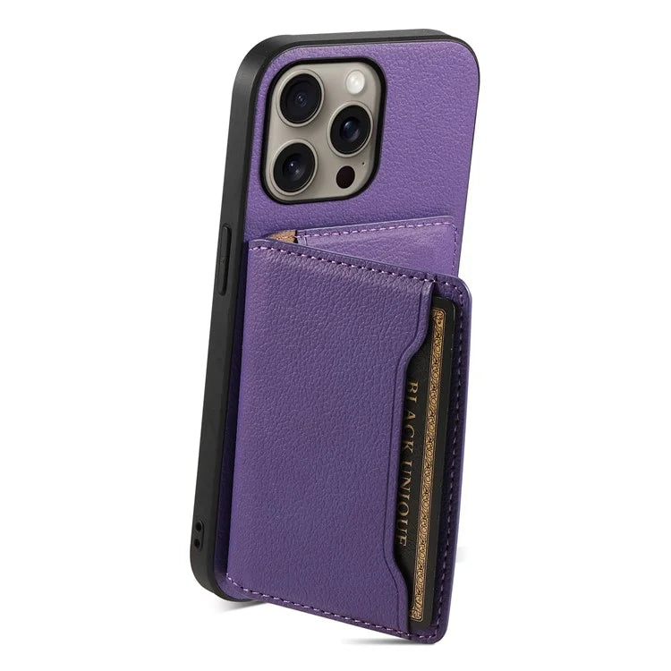 For iPhone 16 Pro Max Case Card Holder Kickstand Leather Coated PC+TPU Phone Cover