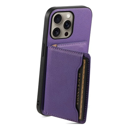 For iPhone 16 Pro Max Case Card Holder Kickstand Leather Coated PC+TPU Phone Cover