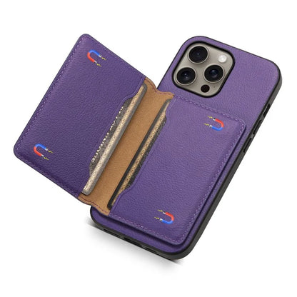 For iPhone 16 Pro Max Case Card Holder Kickstand Leather Coated PC+TPU Phone Cover