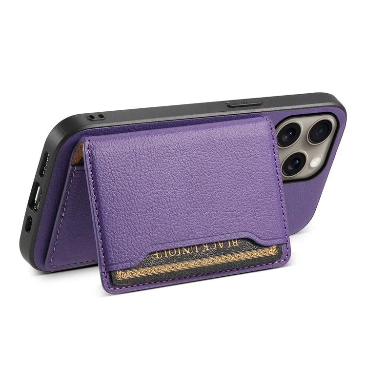 For iPhone 16 Pro Max Case Card Holder Kickstand Leather Coated PC+TPU Phone Cover