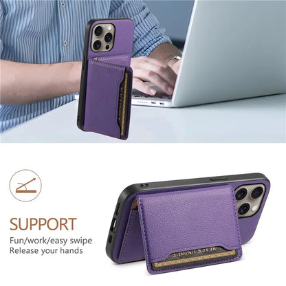 For iPhone 16 Pro Max Case Card Holder Kickstand Leather Coated PC+TPU Phone Cover