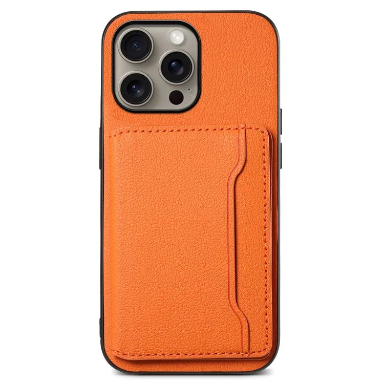 For iPhone 16 Pro Max Case Card Holder Kickstand Leather Coated PC+TPU Phone Cover