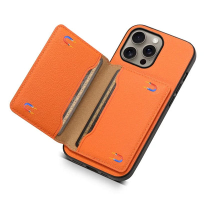 For iPhone 16 Pro Max Case Card Holder Kickstand Leather Coated PC+TPU Phone Cover