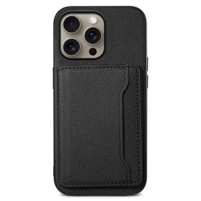 For iPhone 16 Pro Max Case Card Holder Kickstand Leather Coated PC+TPU Phone Cover