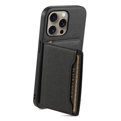 For iPhone 16 Pro Max Case Card Holder Kickstand Leather Coated PC+TPU Phone Cover