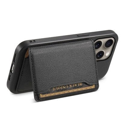 For iPhone 16 Pro Max Case Card Holder Kickstand Leather Coated PC+TPU Phone Cover