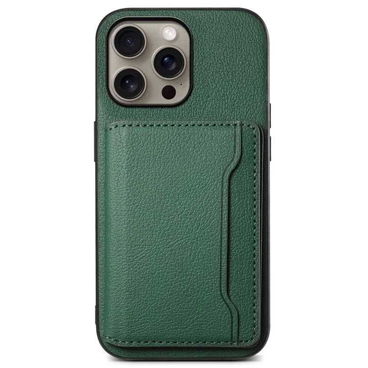 For iPhone 16 Pro Max Case Card Holder Kickstand Leather Coated PC+TPU Phone Cover