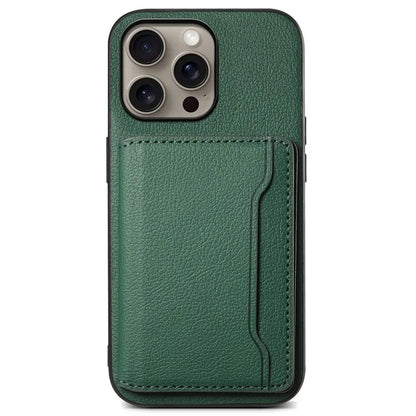 For iPhone 16 Pro Max Case Card Holder Kickstand Leather Coated PC+TPU Phone Cover