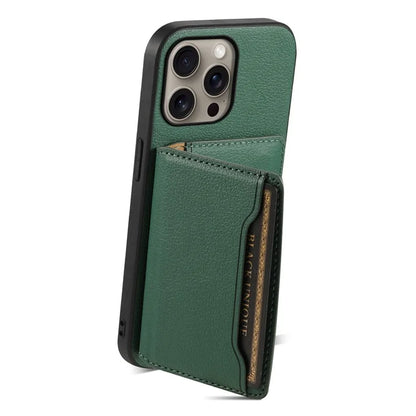 For iPhone 16 Pro Max Case Card Holder Kickstand Leather Coated PC+TPU Phone Cover