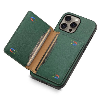 For iPhone 16 Pro Max Case Card Holder Kickstand Leather Coated PC+TPU Phone Cover